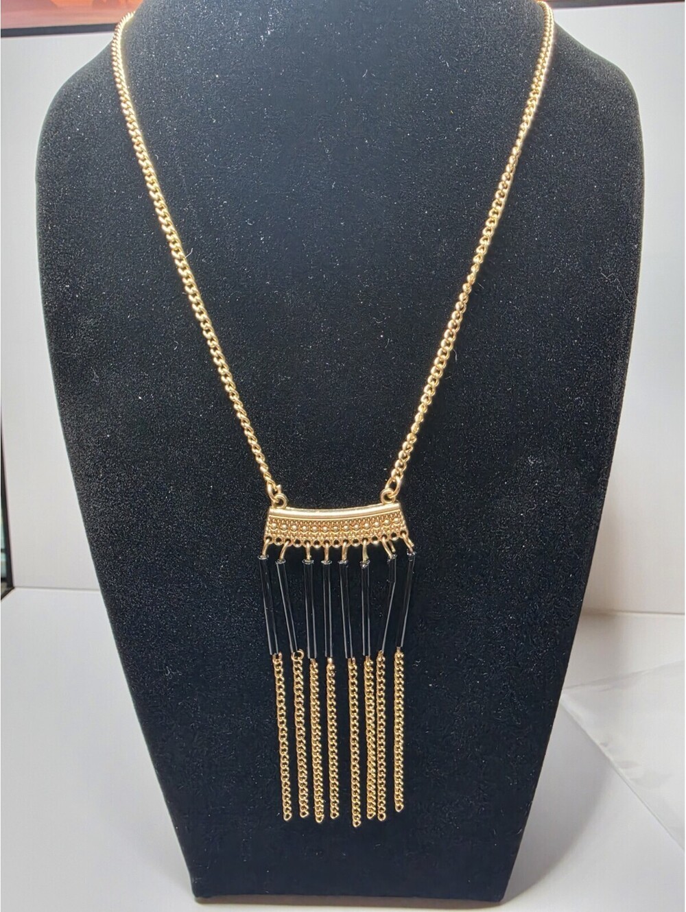 Elegant Womens Fashion Chunky Gold Tone Fringe Long Necklace 22"
